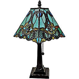 Tiffany Style Mission Mini Table Lamp in Bronze with Stained Glass Shade
