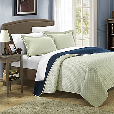 Chic Home Lugano 3-Piece Reversible Queen Quilt Set in Navy. View a larger version of this product image.