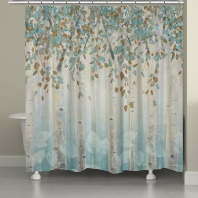 blue and cream shower curtain