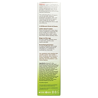 Radius 3 Oz. Organic Mint Aloe Neem Toothpaste. View a larger version of this product image.