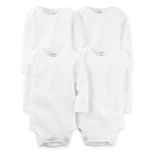 Alternate image 1 for carter's® 4-Pack Cotton Long Sleeve Bodysuits in White