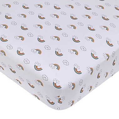 carter&#39;s&reg; Chasing Rainbows Fitted Crib Sheet in Peach. View a larger version of this product image.