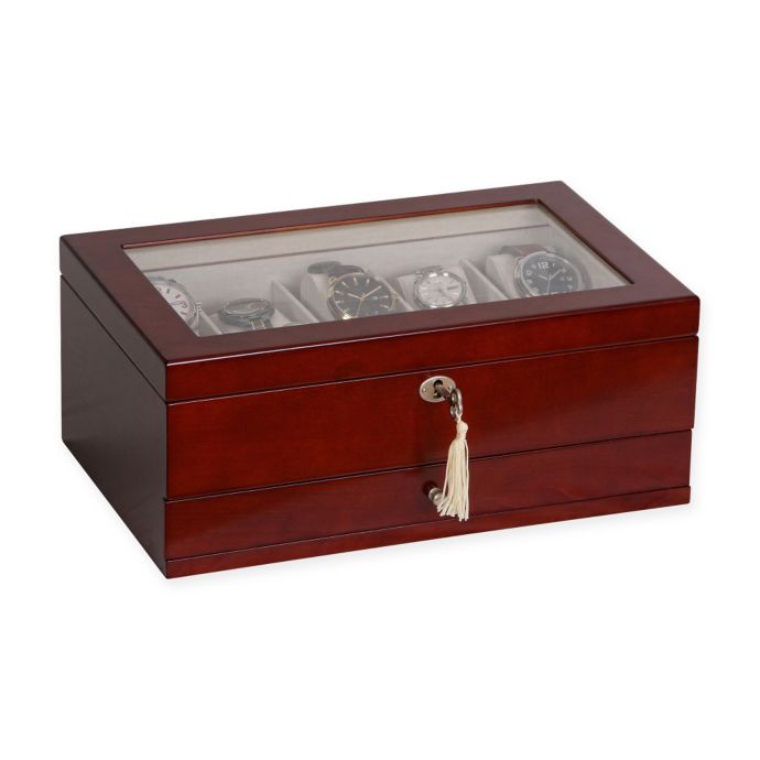 wooden watch box with glass top