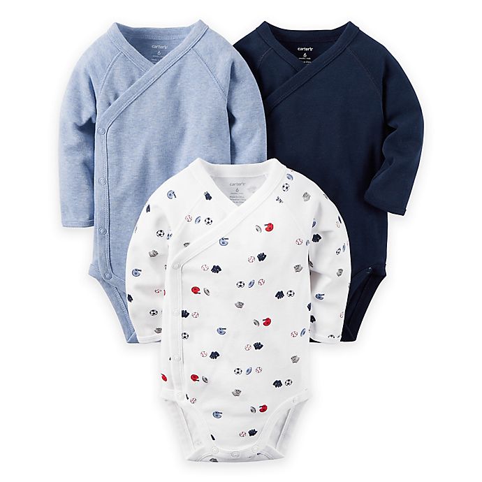 carter's® Long Sleeve SideSnap Bodysuits in Blue/Sports Print buybuy BABY