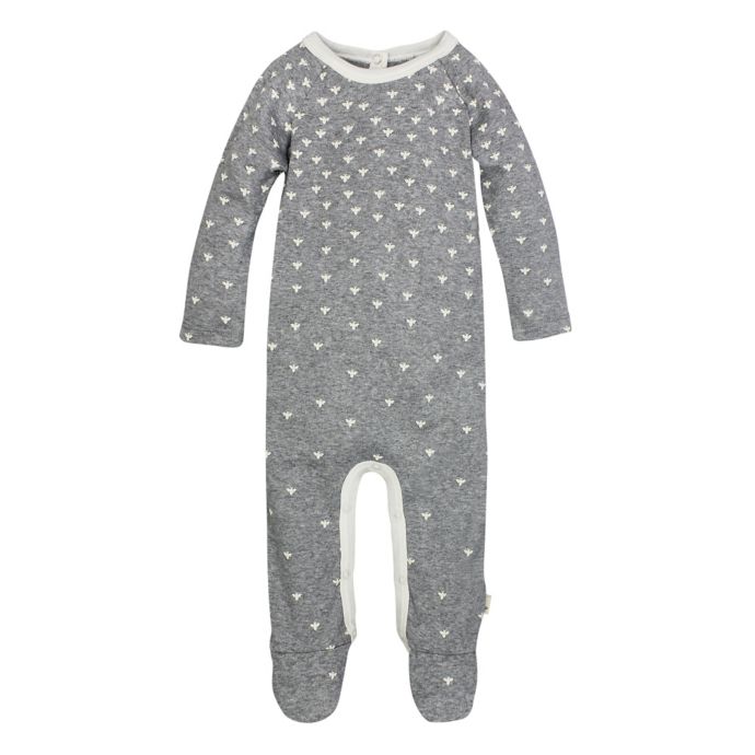 Burt's Bee's Baby® Organic Cotton Bee Print Union Suit Footie in Grey ...