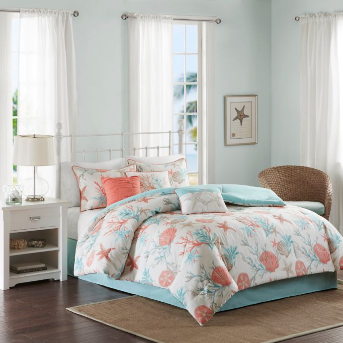 Madison Park Pebble Beach Comforter Set In Coral Bed Bath Beyond