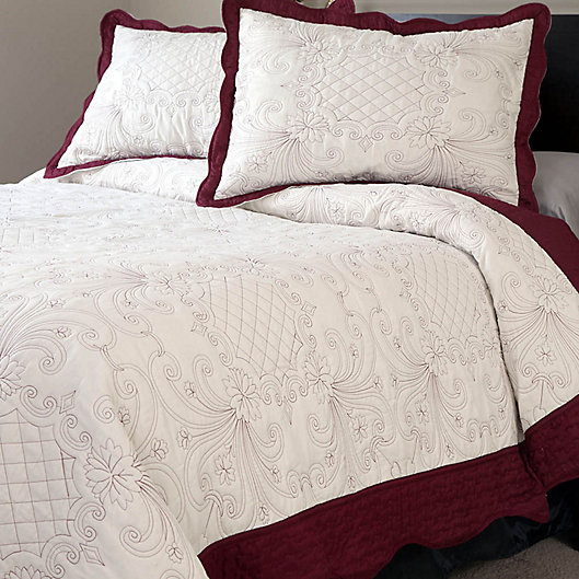 Alternate image 1 for Nottingham Home Collection Juliette Embroidered Quilt Set in White/Red