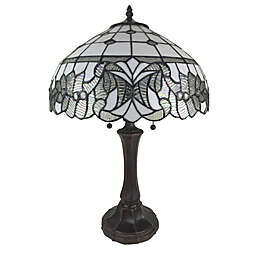 Tiffany Style 2-Light Jagged Edge Table Lamp in Bronze with Stained Glass Shade