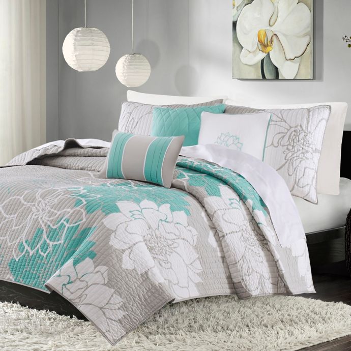 Madison Park Lola Quilted Coverlet Set In Aqua Bed Bath Beyond