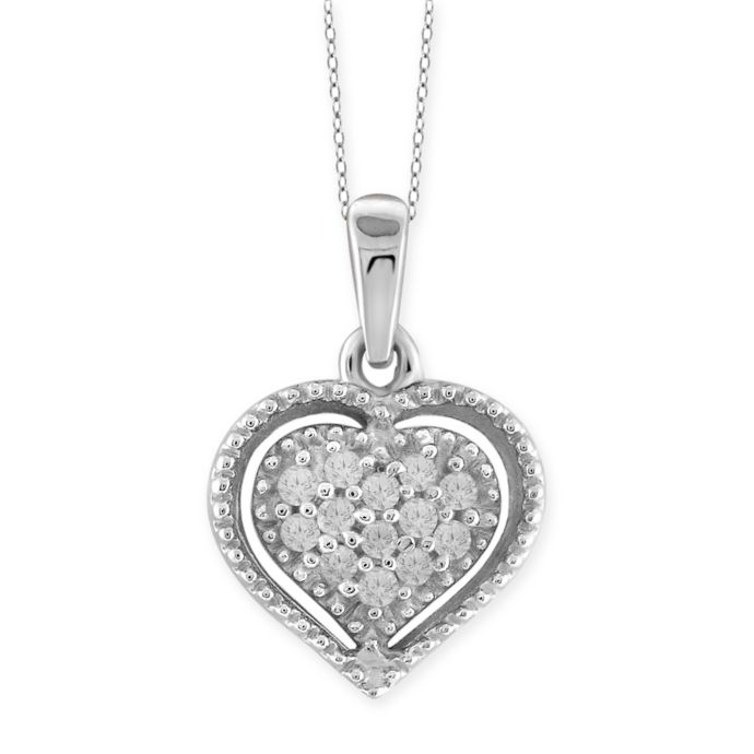 10K White Gold .10 cttw Diamond 18-Inch Chain Milgrain Shadow Heart ...