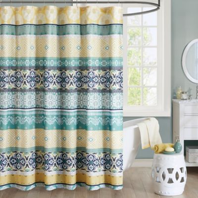 yellow and green shower curtain