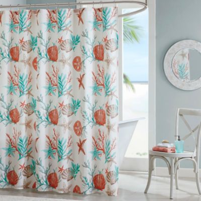 aqua and coral shower curtain