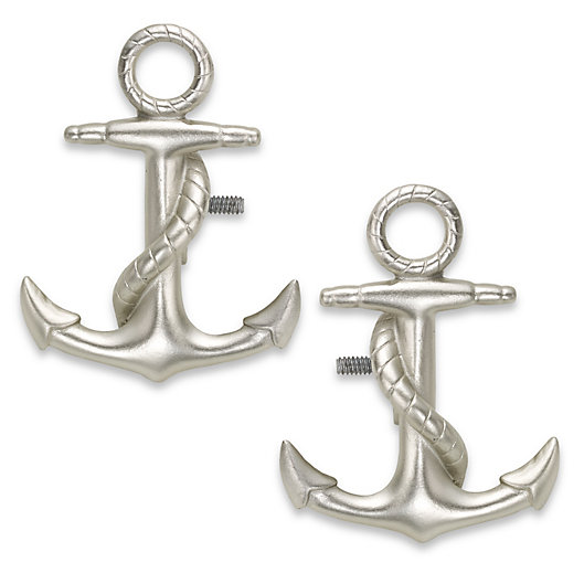 Alternate image 1 for Cambria® Premier Complete Brushed Nickel Anchor Finials (Set of 2)