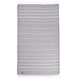 Linum Home Textiles Lucky Monogram Script Letter Pestemal Beach Towel in Grey