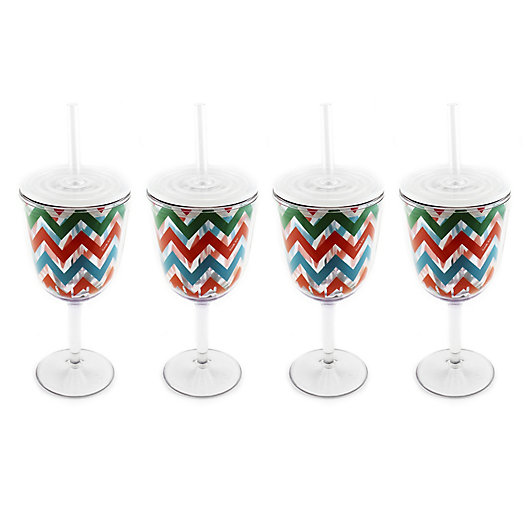 Alternate image 1 for BergHOFF® Acrylic Wine Glasses with Chevron Pattern (Set of 4)