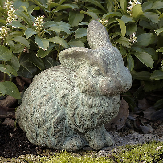 Alternate image 1 for Campania Rabbit with One Ear Up Garden Statue in Copper Bronze
