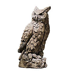 Campania Large Horned Owl Garden Statue in Brownstone