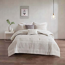 Urban Habitat Lizbeth Cotton Clip Jacquard 5-Piece Full/Queen Comforter Set in White/Grey