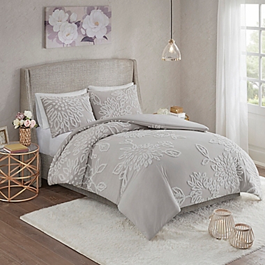Madison Park&reg; Veronica 3-Piece King/California King Duvet Cover Set in Grey/White. View a larger version of this product image.