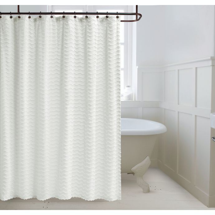 Wave Chenille Shower Curtain in White | Bed Bath & Beyond
