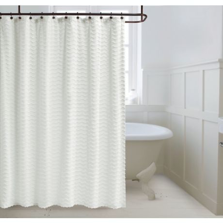 Wave Chenille Shower Curtain In White, Grey Beige And White Shower Curtain