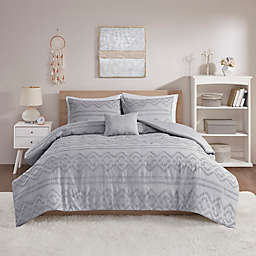 Intelligent Design Annie Solid Clipped Jacquard 3-Piece Twin/Twin XL Duvet Cover Set in Grey