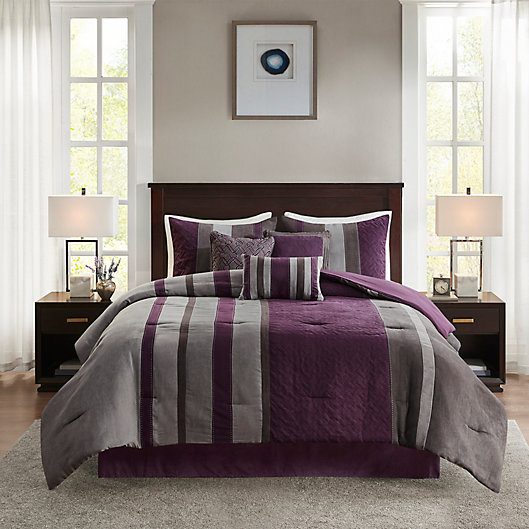 Alternate image 1 for Madison Park Kennedy 7-Piece Faux Suede Queen Comforter Set in Purple