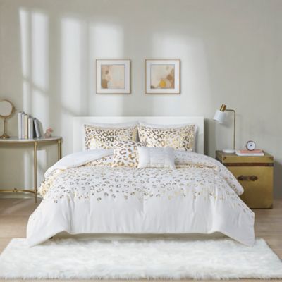 Twin/Twin XL Kendra Metallic Printed Comforter Set Ivory/Gold