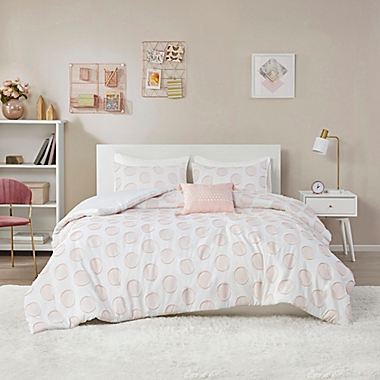 Intelligent Design Jennifer 4-Piece Clipped Jacquard Full/Queen Duvet Cover Set in Blush. View a larger version of this product image.