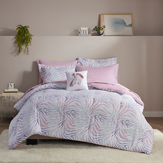 Alternate image 1 for Intelligent Design Nisha 6-Piece Zebra Printed Twin XL Comforter and Sheet Set in Lavender