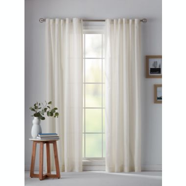 Bee &amp; Willow&trade; Eyelet Stripe Sheer Rod Pocket/Back Tab Window Curtain Panel (Single). View a larger version of this product image.