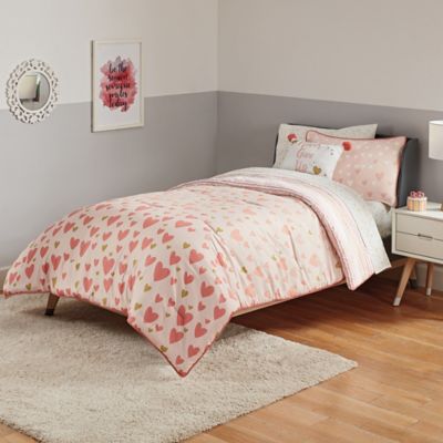 DOONA SINGLE BED QUILT COLOUR LOVE HEARTS FLOWER COVER SET ~ Love Me Not 