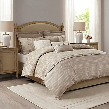 Madison Park&reg; Signature Grace 9-Piece Geometric Jacquard King Comforter Set in Taupe. View a larger version of this product image.