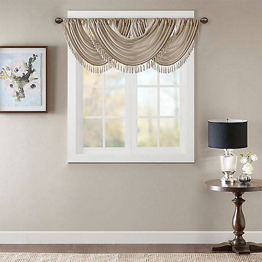 Madison Park Elena Faux Silk Waterfall Embellished Valance Pewter, How To Hang Waterfall Valance Curtains