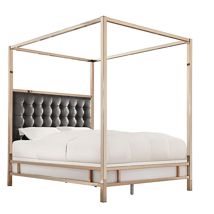Indio Champagne Gold Upholstered Canopy, Gold Canopy Bed Frame Queen