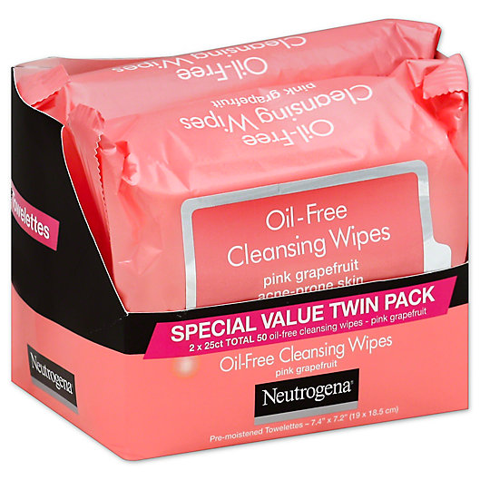 Alternate image 1 for Neutrogena® Twin Pack 25-Count Oil-Free Cleansing Wipes in Pink Grapefruit