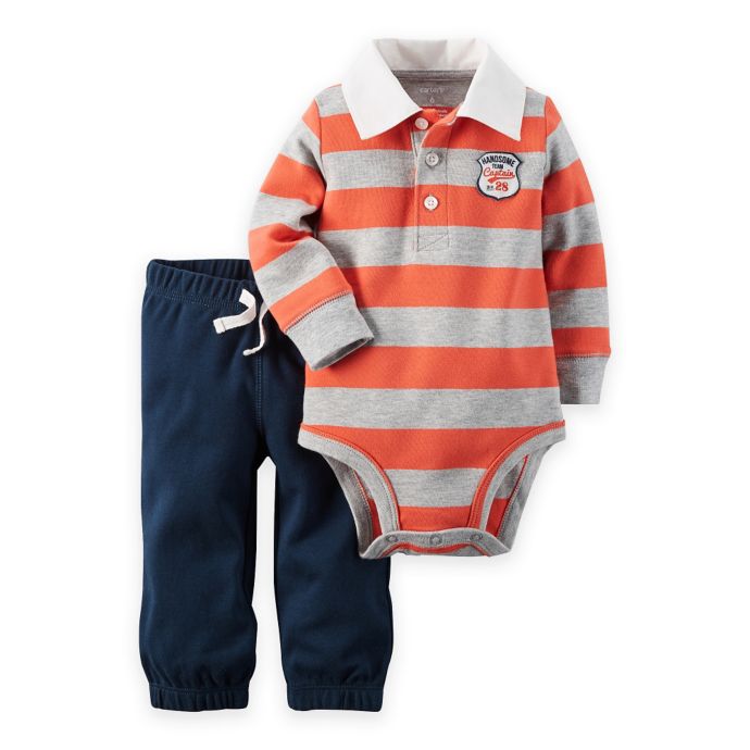 carter's® 2-Piece Striped Polo Bodysuit and Pant Set in Red/Grey | Bed ...