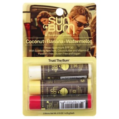 Sun Bum&reg; Sunscreen Lip Balm in Coconut, Banana, and Watermelon SPF 30 (Set of 3). View a larger version of this product image.
