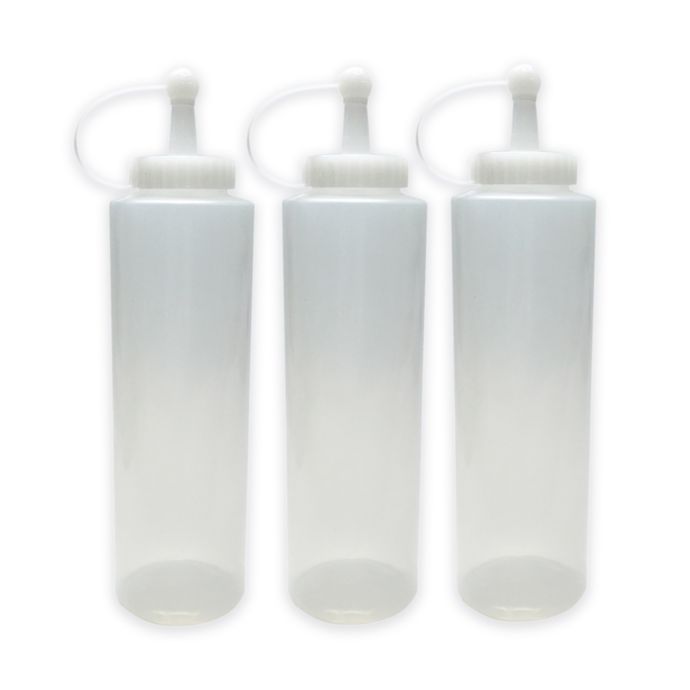 Plastic 12 oz. Squeeze Bottle Set with Storage Caps in Clear (Set of 3