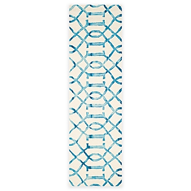 Safavieh Dip Dye Entwine 2-Foot 3-Inch x 10-Foot Hand-Tufted Wool Area Rug in Ivory/Turquoise. View a larger version of this product image.