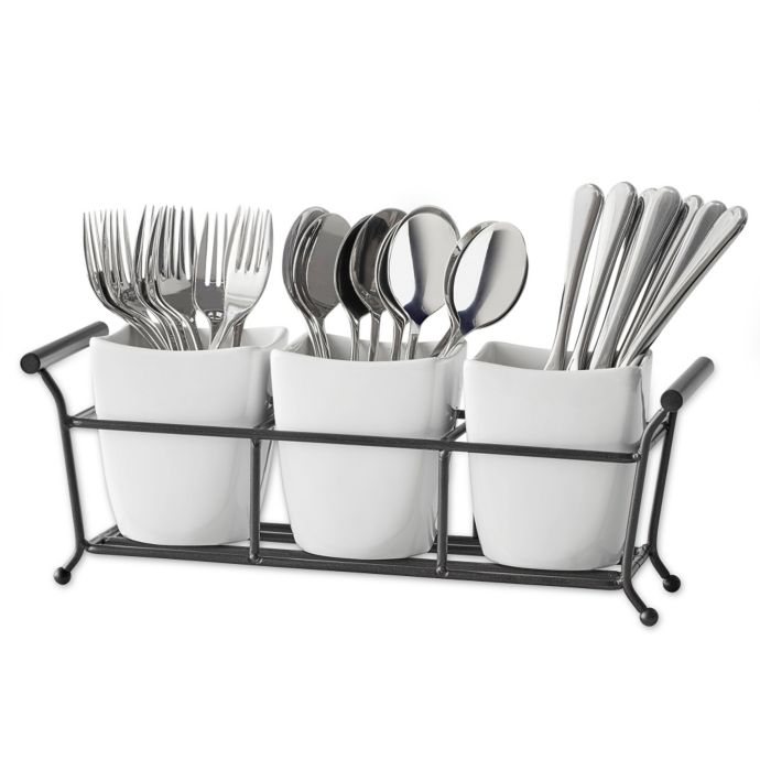 B. Smith® 4-Piece Flatware Caddy in White | Bed Bath & Beyond