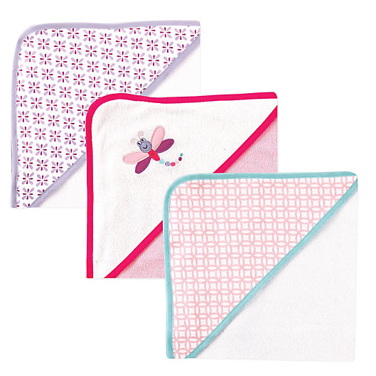 Alternate image 1 for BabyVision® Luvable Friends® 3-Pack Dragonfly Hooded Towel in Pink