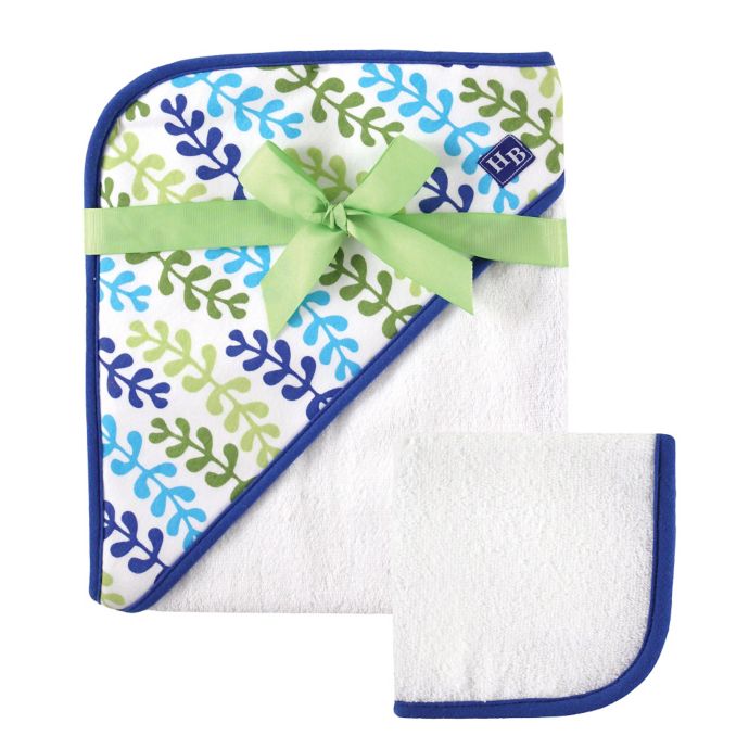 Baby Vision® Hudson Baby® Hooded Towel and Washcloth Set in Blue and Lime Bed Bath & Beyond