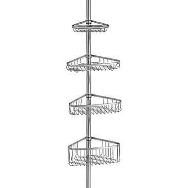 iDesign&reg; York Tension Corner Shower Caddy in Silver. View a larger version of this product image.