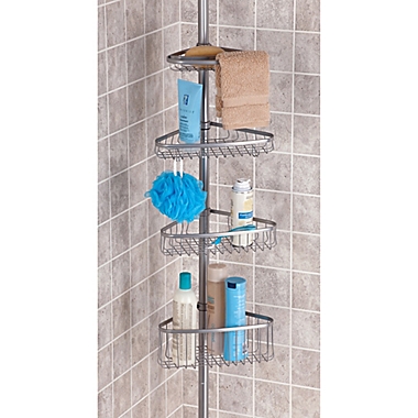 iDesign&reg; York Tension Corner Shower Caddy in Silver. View a larger version of this product image.