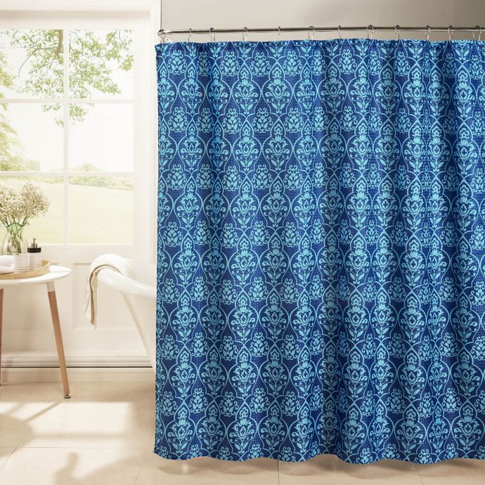 Melissa Oxford Weave Textured Shower Curtain with Rings in Indigo | Bed ...