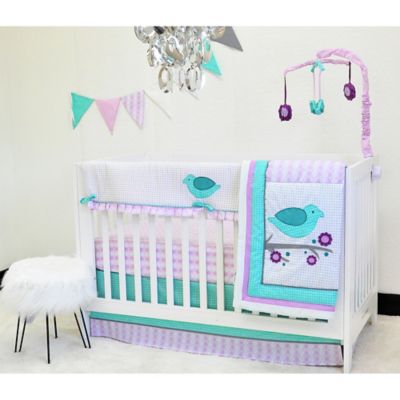 purple and aqua crib bedding