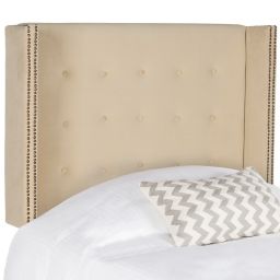 Safavieh Keegan Velvet Tufted Winged Twin Headboard in Buckwheat