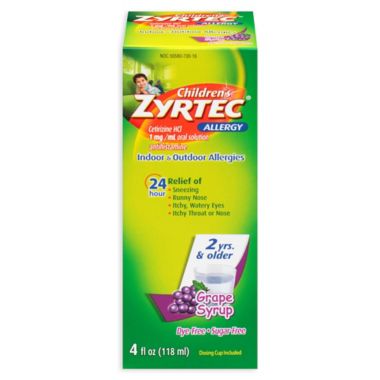 Children's Zyrtec&reg; 4 oz. Dye-Free Allergy Syrup in Sugar-Free Grape. View a larger version of this product image.