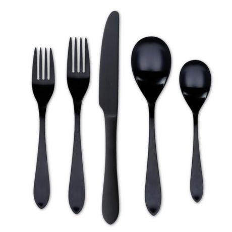 Cambridge® Meridian Satin 20-Piece Flatware Set in Black | Bed Bath